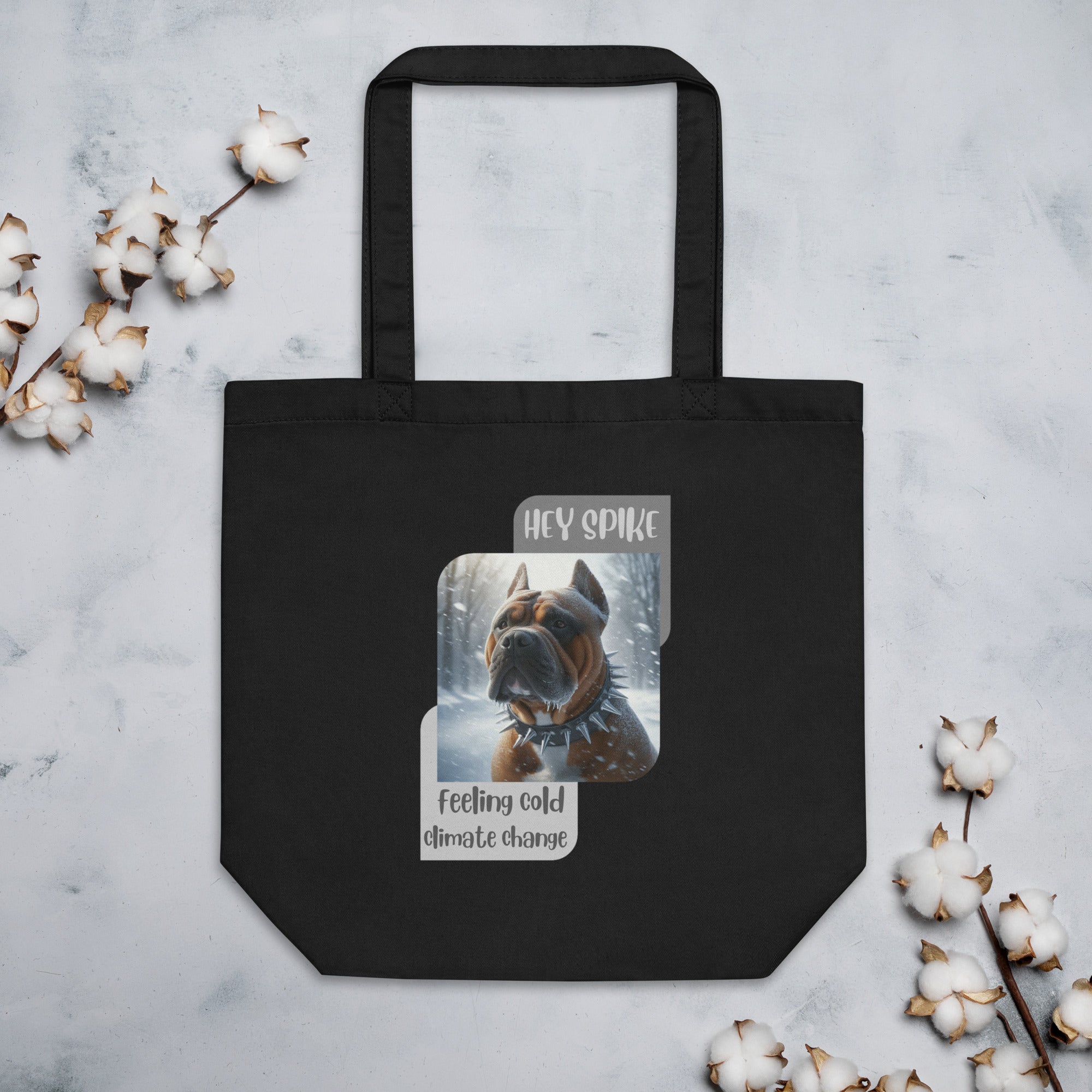 Tote Bag with Spike the bulldog feeling the cold climate change