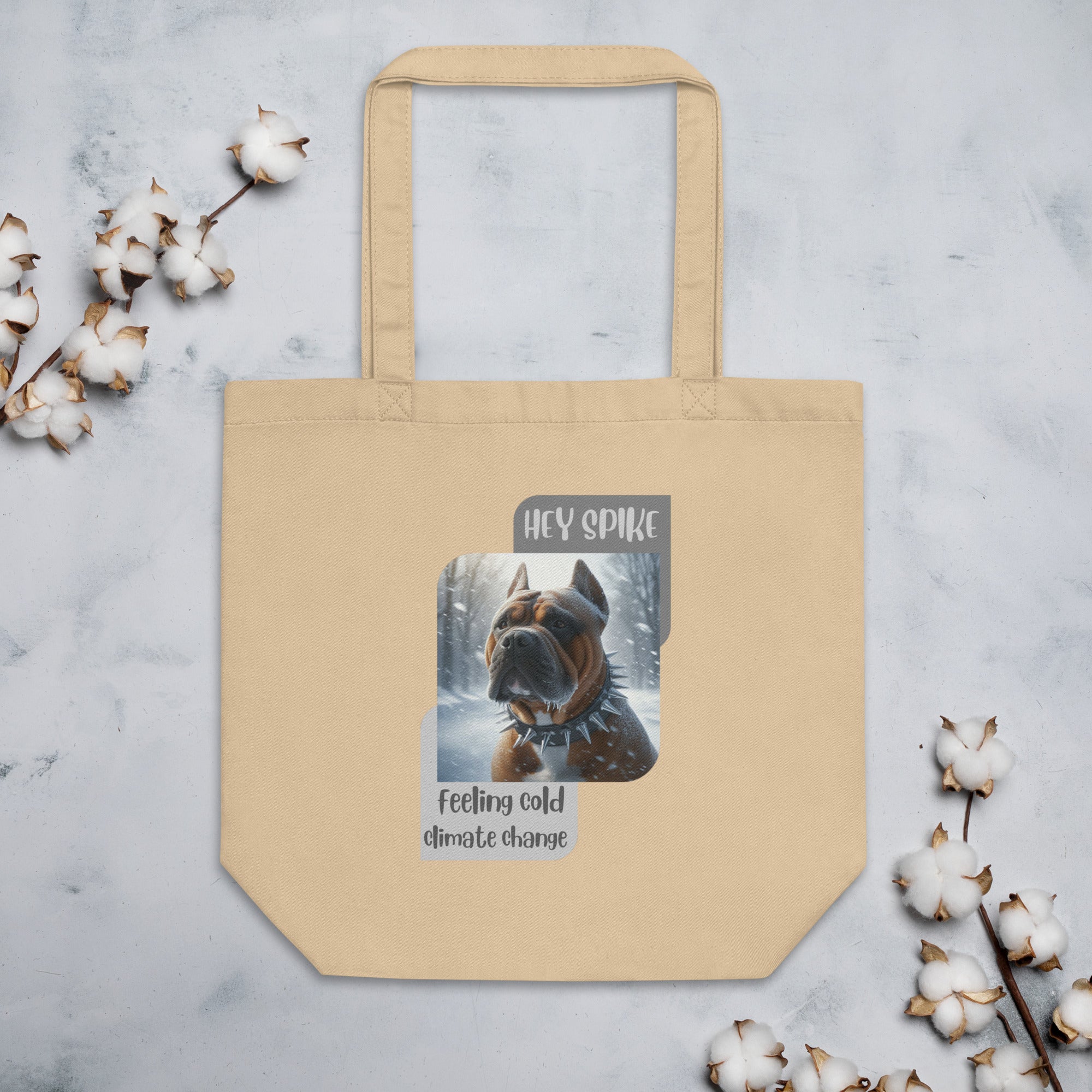 Tote Bag with Spike the bulldog feeling the cold climate change