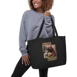 Large tote bag with Spike the bulldog cat got your tongue?