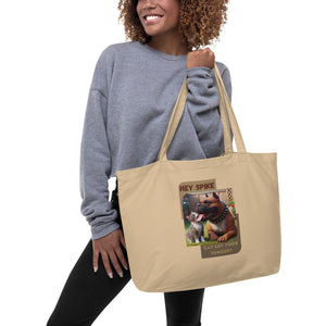 Large tote bag with Spike the bulldog cat got your tongue?