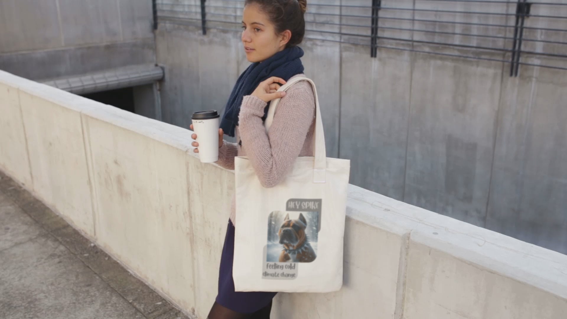 Tote Bag with Spike the bulldog feeling the cold climate change